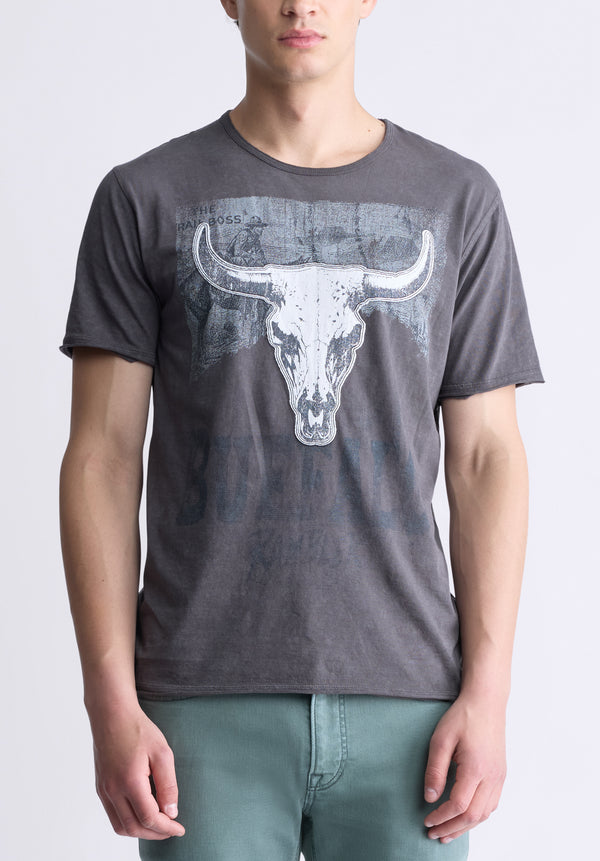 Buffalo David Bitton Tilton Men's Short-Sleeved Graphic T-Shirt, Charcoal - BM24473 Color CHARCOAL