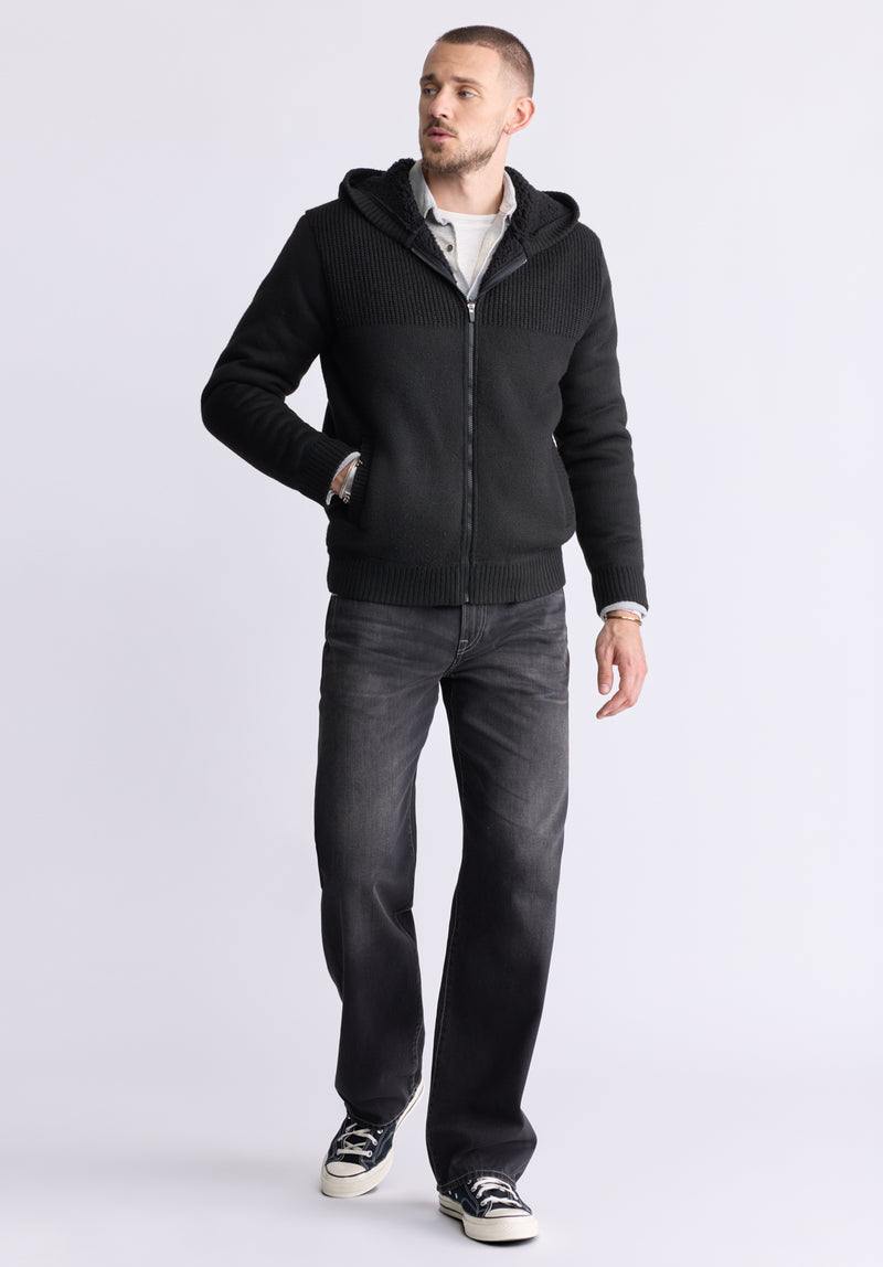 Buffalo David Bitton Walmick Men's Full-Zip Hoodie with Sherpa Lining, Black - BM24477 Color BLACK