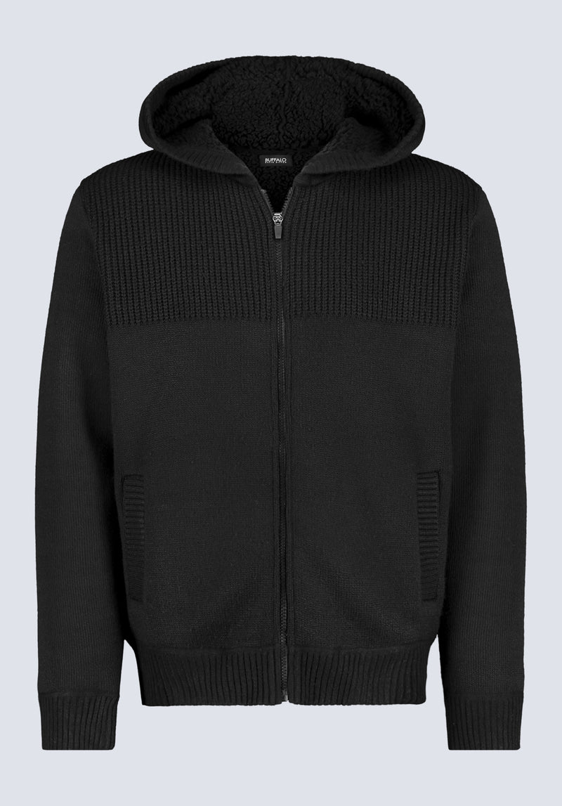 Walmick Men's Full-Zip Knit Hoodie with Sherpa Lining, Black - BM24477