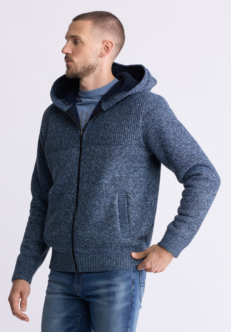 Buffalo David Bitton Walmick Men's Full-Zip Hoodie with Sherpa Lining, Mirage Blue - BM24477 Color MIRAGE