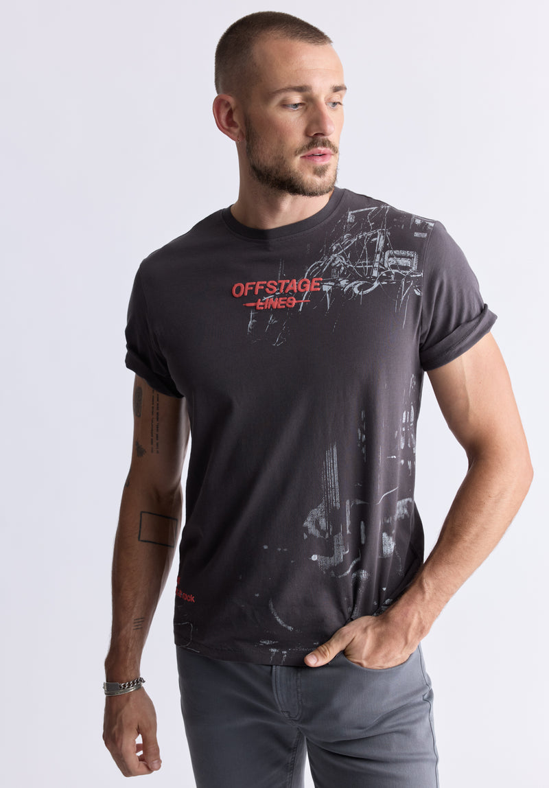 T-shirt à col rond avec imprimé Toledo pour hommes, gris - BM24480