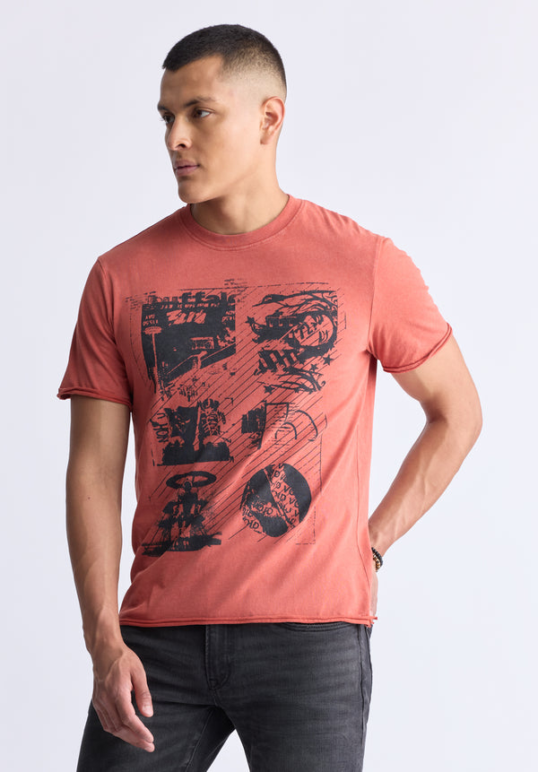 T-shirt à manches courtes avec imprimé Togo pour hommes, rouge - BM24482