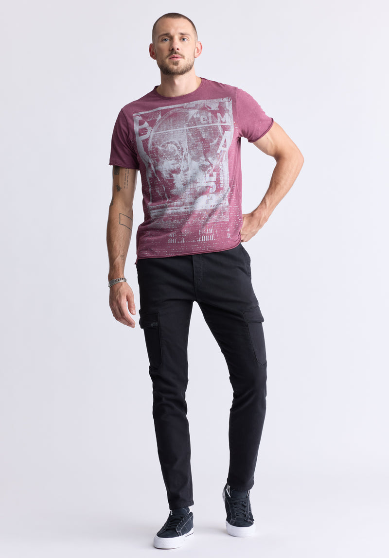 T-shirt à manches courtes avec imprimé Tusha pour hommes, violet - BM24485