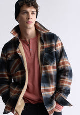 Buffalo David Bitton Jalika Men's Plaid Shacket with Sherpa Lining, Black and Brown - BM24488 Color MARMALADE