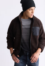 Buffalo David Bitton Jaik Men's Sherpa Bomber Jacket with Chest Pocket, Chocolate - BM24490 Color CHOCOLATE TORTE