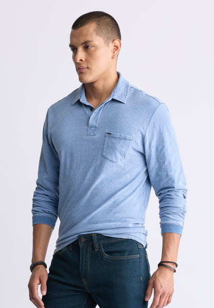 Buffalo David Bitton Kimmy Men's Long-Sleeve Polo with Pocket, Blue - BM24492 Color INDIGO