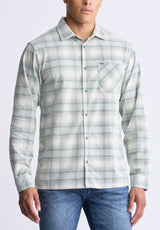 Satro Men's Plaid Button-Up Shirt, Green - BM24498