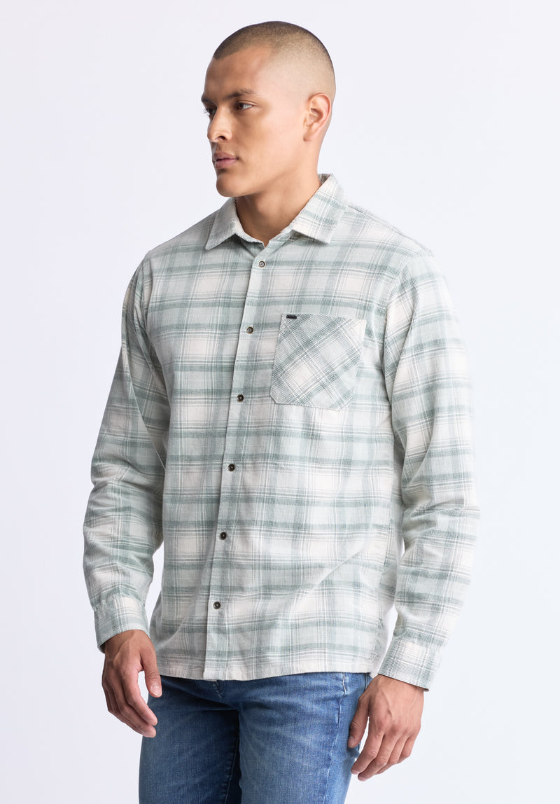 Satro Men's Plaid Button-Up Shirt, Green - BM24498