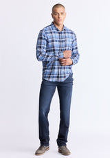 Saroz Men's Classic Plaid Button-Up Shirt, Midnight blue - BM24499