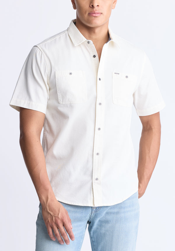 Sagrino Men's Short-Sleeve Utility Shirt, Milk - BM24501