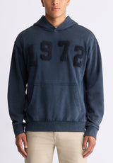 Farhim Men's Hoodie with Textured Appliqué, Midnight Blue - BM24517