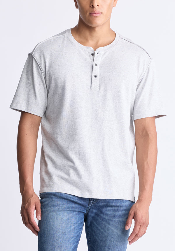 Kitfom Men's Short-Sleeve Henley Top, Heather grey - BM24519