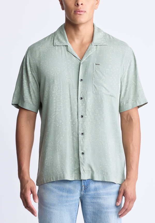 Santi Men's Paisley Print Short-Sleeve Button-Up Shirt, Iceberg green - BM24521