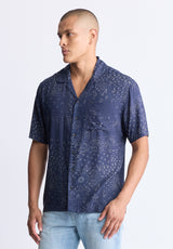 Santi Men's Paisley Print Short-Sleeve Button-Up Shirt, Midnight blue - BM24521