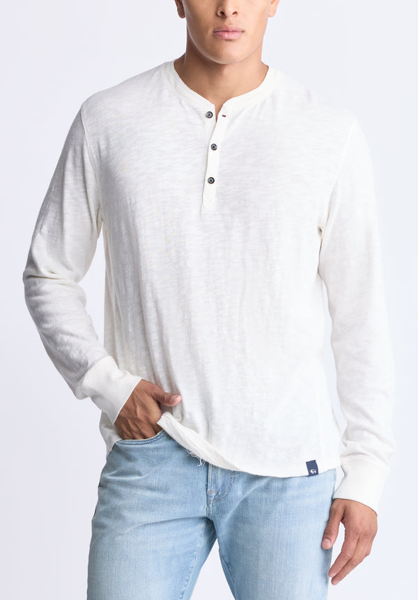 Kandid Men's Long-Sleeve Henley Top, Milk - BM24522