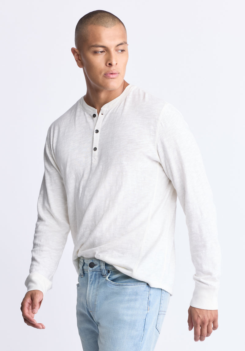 Kandid Men's Long-Sleeve Henley Top, Milk - BM24522