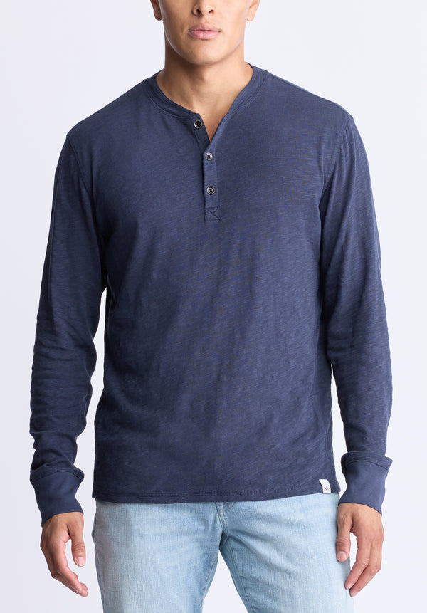 Kandid Men's Long-Sleeve Henley Top, Midnight blue - BM24522