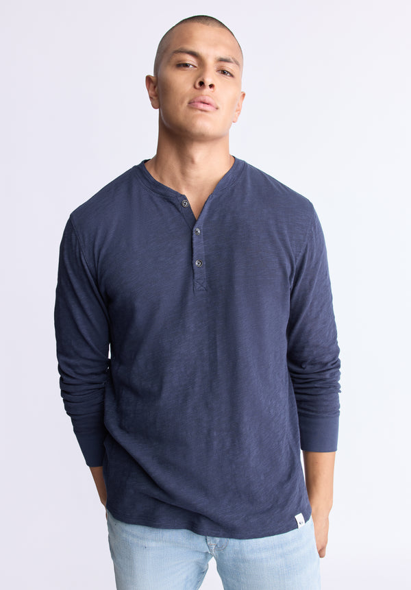 Kandid Men's Long-Sleeve Henley Top, Midnight blue - BM24522