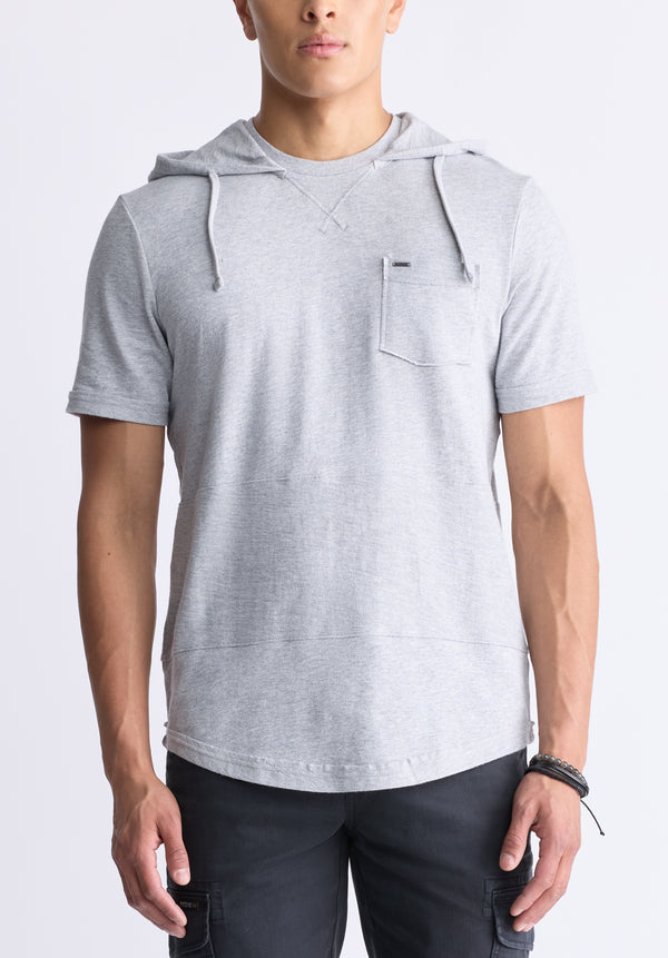 Buffalo David Bitton Katoni Men's Short-Sleeve Hooded T-Shirt, Heather Grey - BM24524 Color HEATHER GREY