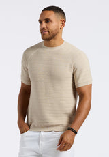 Wipped Men's Textured Knit Short-Sleeve Crewneck Sweater, Buttercream Beige - BM24533