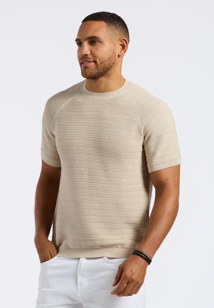 Pull en maille texturée à manches courtes pour homme Wipped, Beige crème - BM24533