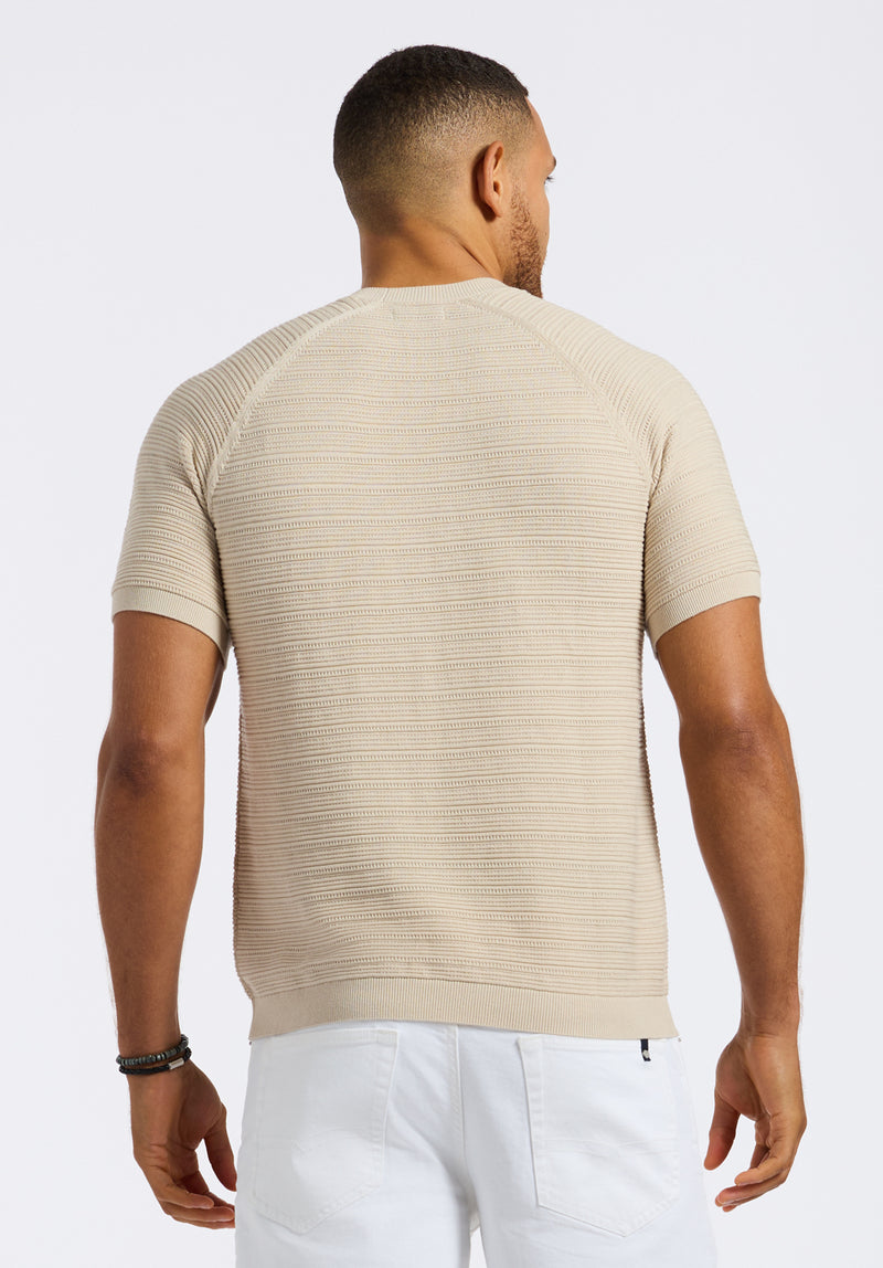 Pull en maille texturée à manches courtes pour homme Wipped, Beige crème - BM24533