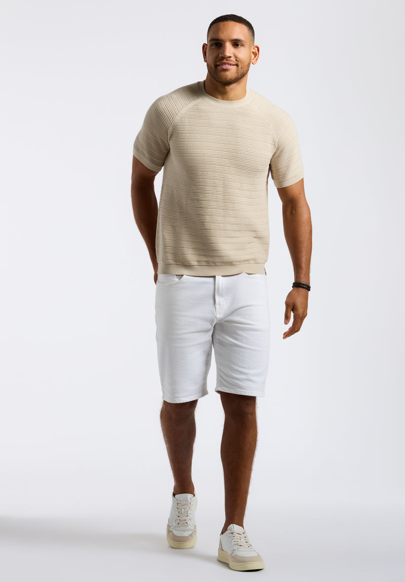 Pull en maille texturée à manches courtes pour homme Wipped, Beige crème - BM24533