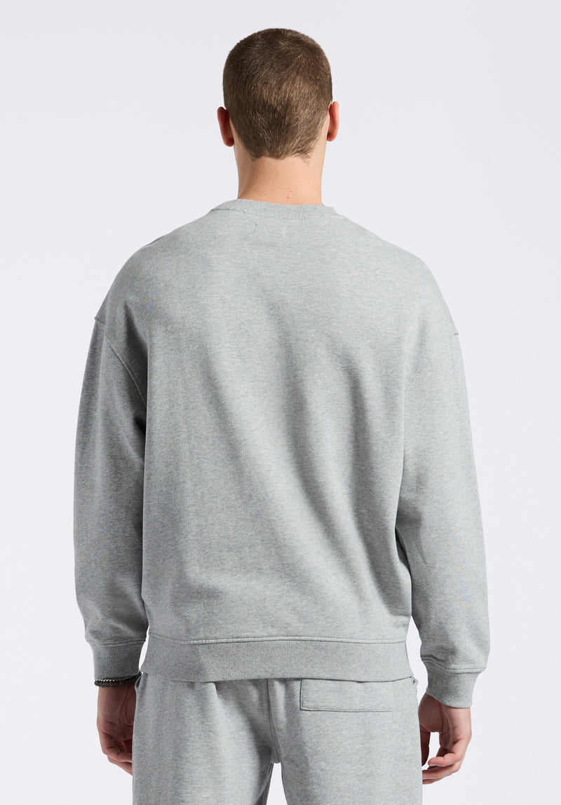 Sweat-shirt col rond décontracté pour homme Famke, Gris chiné - BM24541