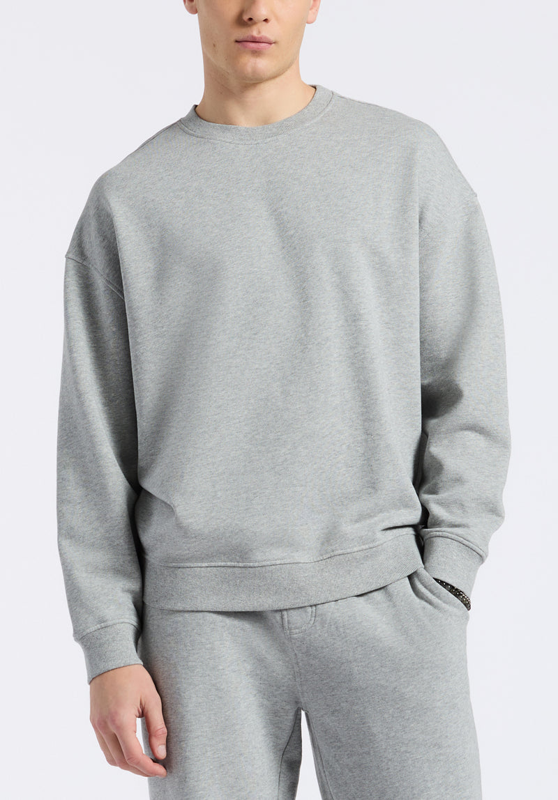 Sweat-shirt col rond décontracté pour homme Famke, Gris chiné - BM24541