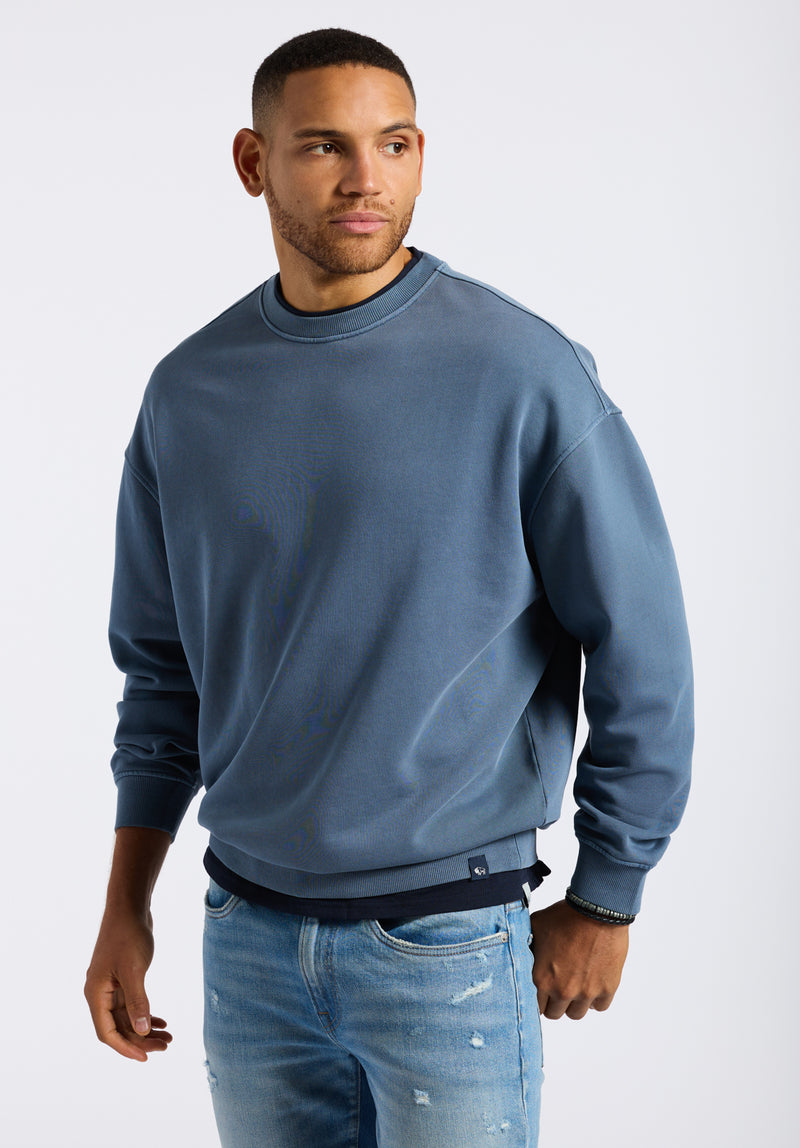 Sweat-shirt col rond décontracté pour homme Famke, Bleu mirage - BM24541