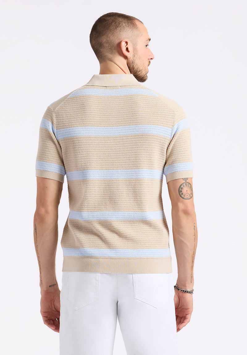 Polo en maille rayé à manches courtes pour homme Winder, Beige peyote - BM24549