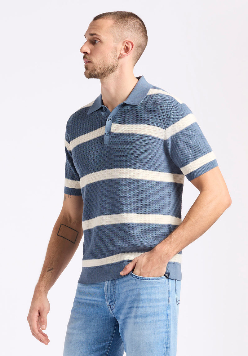 Polo en maille rayé à manches courtes pour homme Winder, Bleu mirage - BM24549