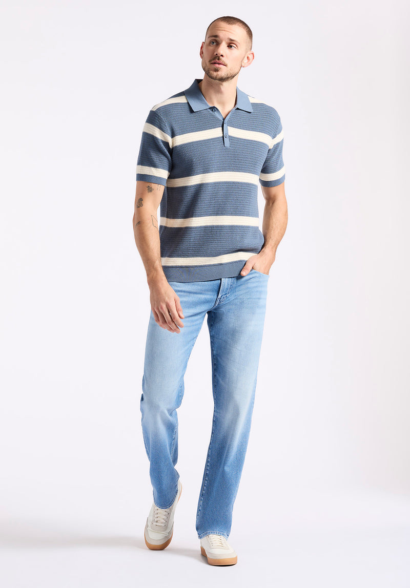 Winder Men's Short-Sleeve Striped Sweater Polo, Mirage Blue - BM24549