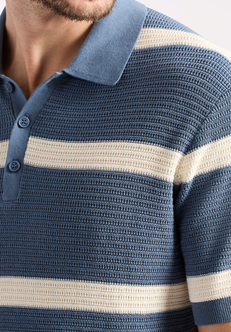 Winder Men's Short-Sleeve Striped Sweater Polo, Mirage Blue - BM24549