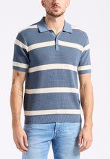 Winder Men's Short-Sleeve Striped Sweater Polo, Mirage Blue - BM24549