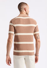 Winder Men's Short-Sleeve Striped Sweater Polo, Woodsmoke Brown - BM24549