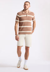 Winder Men's Short-Sleeve Striped Sweater Polo, Woodsmoke Brown - BM24549