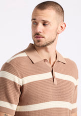 Winder Men's Short-Sleeve Striped Sweater Polo, Woodsmoke Brown - BM24549