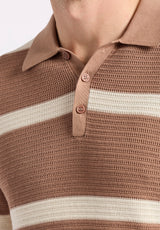 Winder Men's Short-Sleeve Striped Sweater Polo, Woodsmoke Brown - BM24549