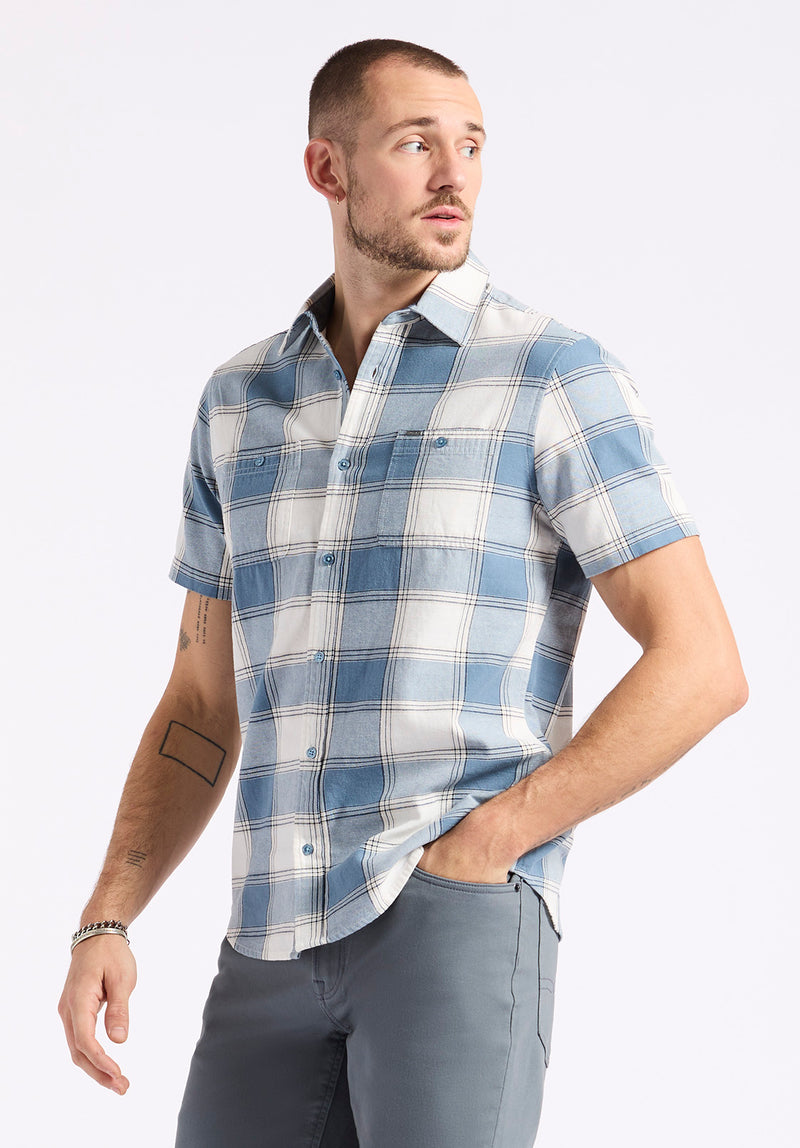 Chemise ajustée à manches courtes à carreaux pour homme Sagrino, Bleu mirage - BM24553