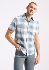 Chemise ajustée à manches courtes à carreaux pour homme Sagrino, Bleu mirage - BM24553