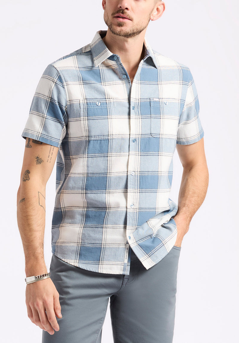 Chemise ajustée à manches courtes à carreaux pour homme Sagrino, Bleu mirage - BM24553