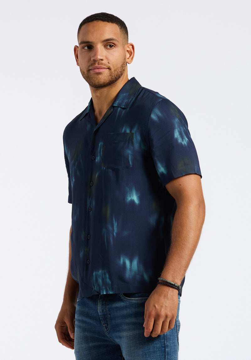 Chemise camp tie-dye à manches courtes pour homme Sandro, marine - BM24559