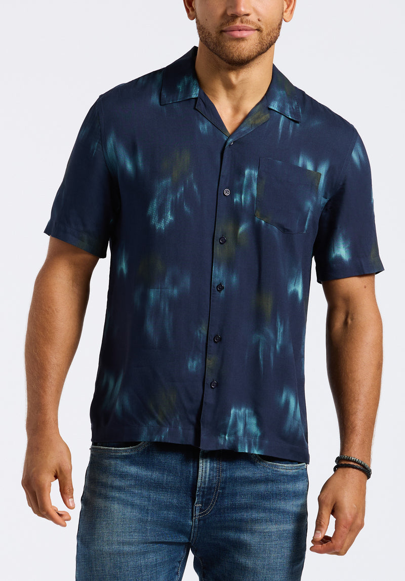 Sandro Men's Short-Sleeve Tie-Dye Button-Up Camp Shirt, Whale - BM24559