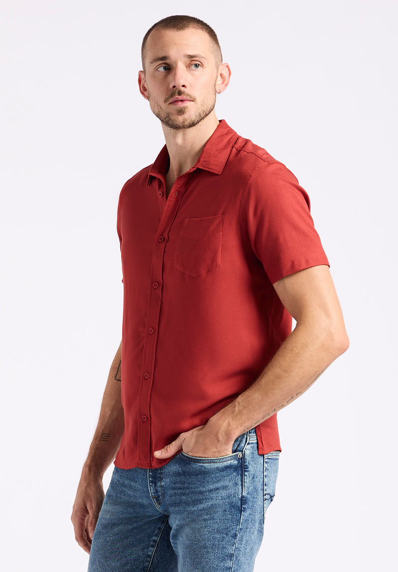 Chemise ajustée à manches courtes boutonnée pour homme Sirilo, Rouge - BM24594