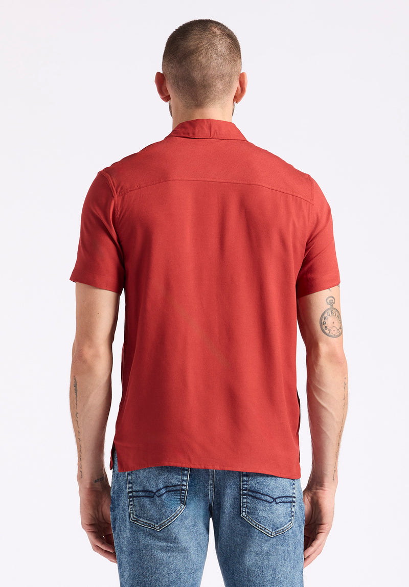 Chemise ajustée à manches courtes boutonnée pour homme Sirilo, Rouge - BM24594