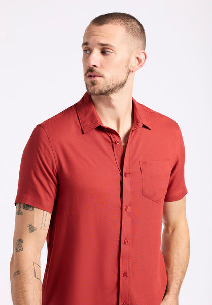 Chemise ajustée à manches courtes boutonnée pour homme Sirilo, Rouge - BM24594