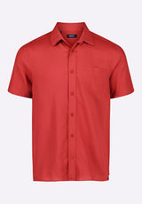 Sirilo Men's Fitted Short Sleeve Button-Up Shirt, Baked Apple Red - BM24594