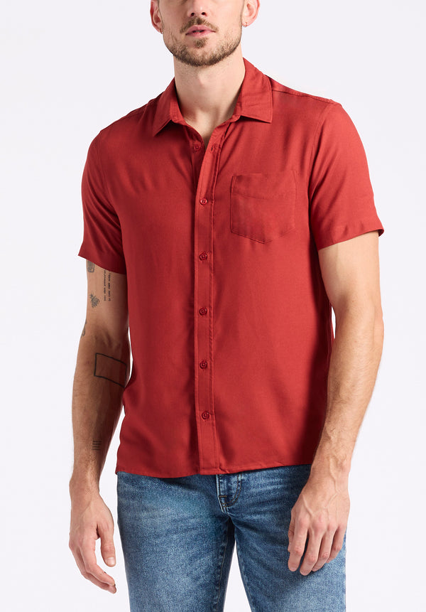 Sirilo Men's Fitted Short Sleeve Button-Up Shirt, Baked Apple Red - BM24594