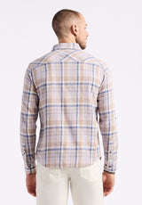 Chemise ajustée à manches longues à carreaux pour homme Simbio, Beige & Bleu - BM24596